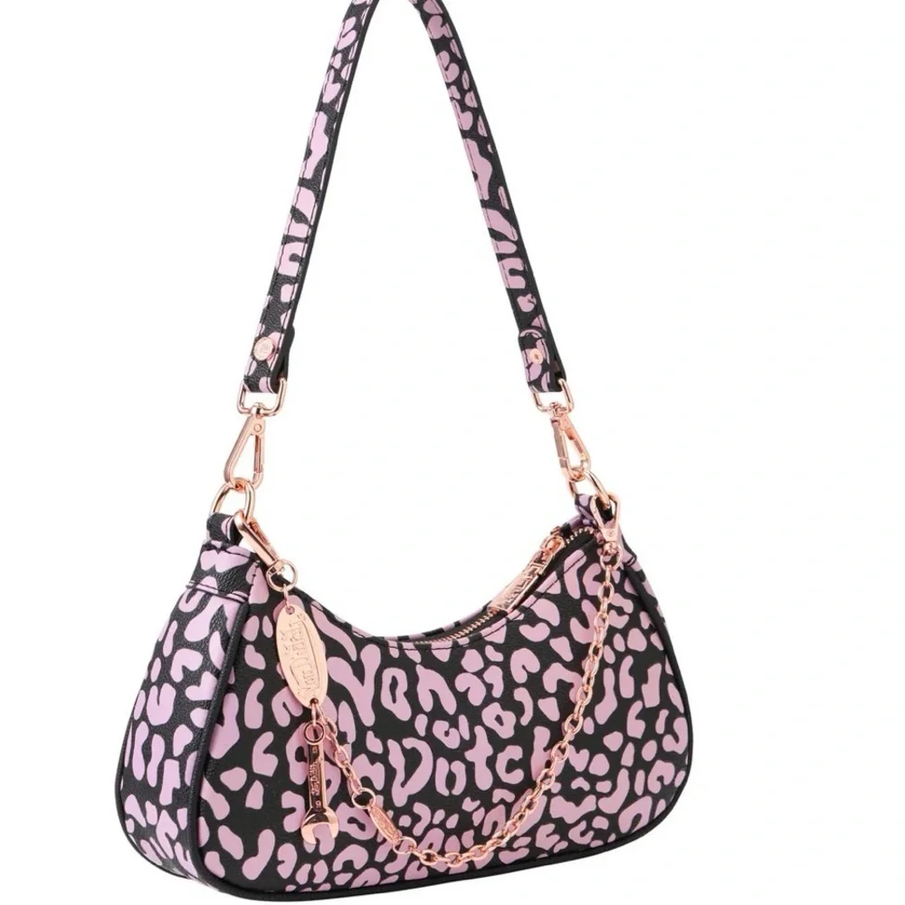 NWT Von Dutch Pink Cheetah Shoulder Bag w/Puffed Lettering and Charms